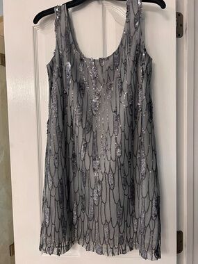BB Dakota Gray Silver Sequin Scoop Neck Mini Dress